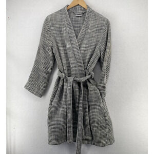 PARACHUTE Robe Adult S Waffle Turkish Cotton Kimono Wrap Tie Belted Gray